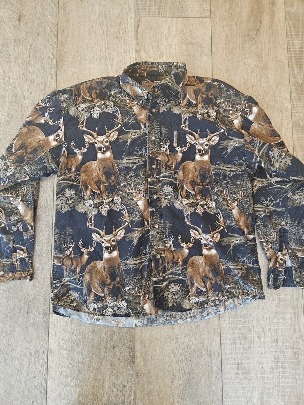 North River Outfitters Vintage Deer Print Button Shirt L Men Gorpcore Wildlife